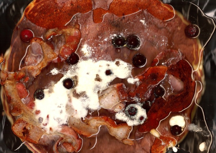 Bad Waitress Blueberry Pancake with Butter, Syrup and a Side of Bacon, $9.00