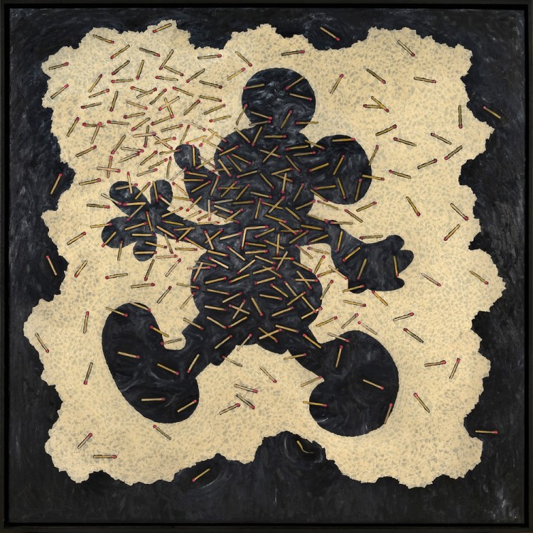 â€œMickey Matchâ€ Masking tape on alkyd on panel, 40â€³x40â€³, 2010